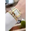 Gold Gümüş Renk Hediye Paketli 22 Mm Kadın Kol Saati ve Bileklik ve Bileklik