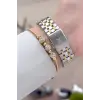 Gold Gümüş Renk Hediye Paketli 22 Mm Kadın Kol Saati ve Bileklik ve Bileklik