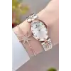 Rose Gümüş Renk Hediye Paketli 24 Mm Kadın Kol Saati ve Bileklik