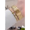 Gold Renk Hediye Paketli 22 Mm Kadın Kol Saati ve Bileklik ve Bileklik