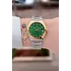 Kadranı Yeşil Kordonu Rose Gümüş Renk 30 Mm Kadın Kol Saati ve Bileklik
