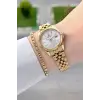 Gold Renk 28 Mm Hediye Paketli Kadın Kol Saati ve Bileklik