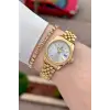 Gold Renk 28 Mm Hediye Paketli Kadın Kol Saati ve Bileklik