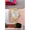 Gold Renk 28 Mm Hediye Paketli Kadın Kol Saati ve Bileklik