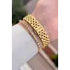 Gold Renk 28 Mm Hediye Paketli Kadın Kol Saati ve Bileklik