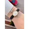 Kasası Gold Kordonu Siyah Renk Hediye Paketli 20 Mm 5 ATM Kadın Kol Saati