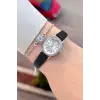 Kasası Gümüş Kordonu Siyah Renk Hediye Paketli 20 Mm 5 ATM Kadın Kol Saati
