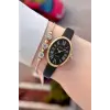 Kasası Gold Kordonu Siyah Renk Hediye Paketli 22 Mm 5 ATM Kadın Kol Saati