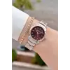 Kadranı Bordo Kordonu Rose Gümüş Renk 30 mm Hediye Paketli Kadın Kol Saati