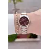 Kadranı Bordo Kordonu Rose Gümüş Renk 30 mm Hediye Paketli Kadın Kol Saati