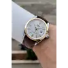 Kasası Gümüş Gold Kordonu Kahverengi Renk 42 Mm Takvimli Hediye Paketli Erkek Kol Saati