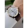 Kasası Gümüş Gold Kordonu Kahverengi Renk 42 Mm Takvimli Hediye Paketli Erkek Kol Saati