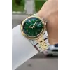 Kadranı Yeşil Kordonu Gold Gümüş Renk 41 Mm 5 ATM Takvimli Hediye Paketli Erkek Kol Saati