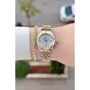 Gold Gümüş Renk 28 Mm Hediye Paketli Kadın Kol Saati