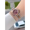 Kadranı Bordo Kordonu Rose Gümüş Renk 28 Mm Hediye Paketli Kadın Kol Saati
