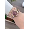 Kadranı Bordo Kordonu Rose Gümüş Renk 28 Mm Hediye Paketli Kadın Kol Saati