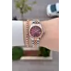 Kadranı Bordo Kordonu Rose Gümüş Renk 28 Mm Hediye Paketli Kadın Kol Saati
