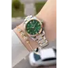 Kadranı Yeşil Kordonu Gold Gümüş Renk 30 Mm Hediye Paketli Kadın Kol Saati