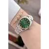 Kadranı Yeşil Kordonu Gold Gümüş Renk 30 Mm Hediye Paketli Kadın Kol Saati