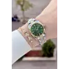 Kadranı Yeşil Kordonu Gold Gümüş Renk 30 Mm Hediye Paketli Kadın Kol Saati