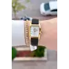Kasası Gold Kordonu Siyah Renk Kadın Kol Saati ve Bileklik