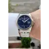 Kadranı Lacivert Kordonu Gümüş Renk 41 Mm 5 ATM Takvimli Hediye Paketli Erkek Kol Saati