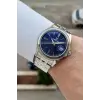 Kadranı Lacivert Kordonu Gümüş Renk 41 Mm 5 ATM Takvimli Hediye Paketli Erkek Kol Saati