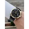 Kasası Gümüş Gold Kordonu Siyah Renk 42 Mm Takvimli Hediye Paketli Erkek Kol Saati