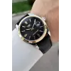 Kasası Gümüş Gold Kordonu Siyah Renk 42 Mm Takvimli Hediye Paketli Erkek Kol Saati