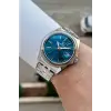 Kadranı Mavi Kordonu Gümüş Renk 41 Mm 5 ATM Takvimli Hediye Paketli Erkek Kol Saati