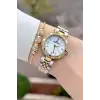 Gold Gümüş Renk 30 Mm Crystal Cam Hediye Paketli Kadın Kol Saati