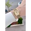 Kasası Gold Kordonu Vizon Renk 23 Mm Hediye Paketli Kadın Kol Saati