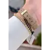 Kasası Gold Kordonu Vizon Renk 23 Mm Hediye Paketli Kadın Kol Saati