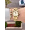 Kadranı Sarı Kordonu Gold Renk 28 Mm Hediye Paketli Kadın Kol Saati