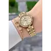 Kadranı Sarı Kordonu Gold Renk 30 Mm Crystal Cam Hediye Paketli Kadın Kol Saati