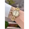 Kadranı Sarı Kordonu Gold Renk 30 Mm Crystal Cam Hediye Paketli Kadın Kol Saati