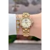 Kadranı Sarı Kordonu Gold Renk 30 Mm Crystal Cam Hediye Paketli Kadın Kol Saati