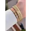 Kadranı Sarı Kordonu Gold Renk 30 Mm Crystal Cam Hediye Paketli Kadın Kol Saati