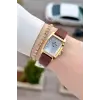 Kasası Gold Kordonu Kahverengi Renk 23 Mm Hediye Paketli Kadın Kol Saati