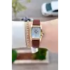 Kasası Gold Kordonu Kahverengi Renk 23 Mm Hediye Paketli Kadın Kol Saati