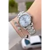 Kadranı Mavi Kordonu Gümüş Renk 30 Mm Hediye Paketli Kadın Kol Saati
