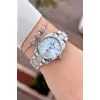 Kadranı Mavi Kordonu Gümüş Renk 30 Mm Hediye Paketli Kadın Kol Saati