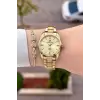 Kadranı Sarı Kordonu Gold Renk 30 Mm Hediye Paketli Kadın Kol Saati