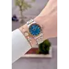 Kadranı Lacivert Kordonu Gold Gümüş Renk 28 Mm Hediye Paketli Kadın Kol Saati