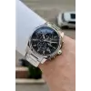 Kadranı Siyah Kordonu Gümüş Renk 44 Mm İç Göstergeleri Aktif Hediye Paketli Erkek Kol Saati