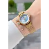 Kadranı Mavi Kordonu Gold Renk 26 Mm Hediye Paketli Kadın Kol Saati