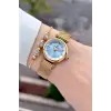 Kadranı Mavi Kordonu Gold Renk 26 Mm Hediye Paketli Kadın Kol Saati