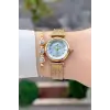 Kadranı Mavi Kordonu Gold Renk 26 Mm Hediye Paketli Kadın Kol Saati
