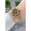 Kadranı Kahverengi Kordonu Gold Renk 26 Mm Hediye Paketli Kadın Kol Saati