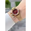 Kadranı Bordo Kordonu Gold Renk 26 Mm Hediye Paketli Kadın Kol Saati
